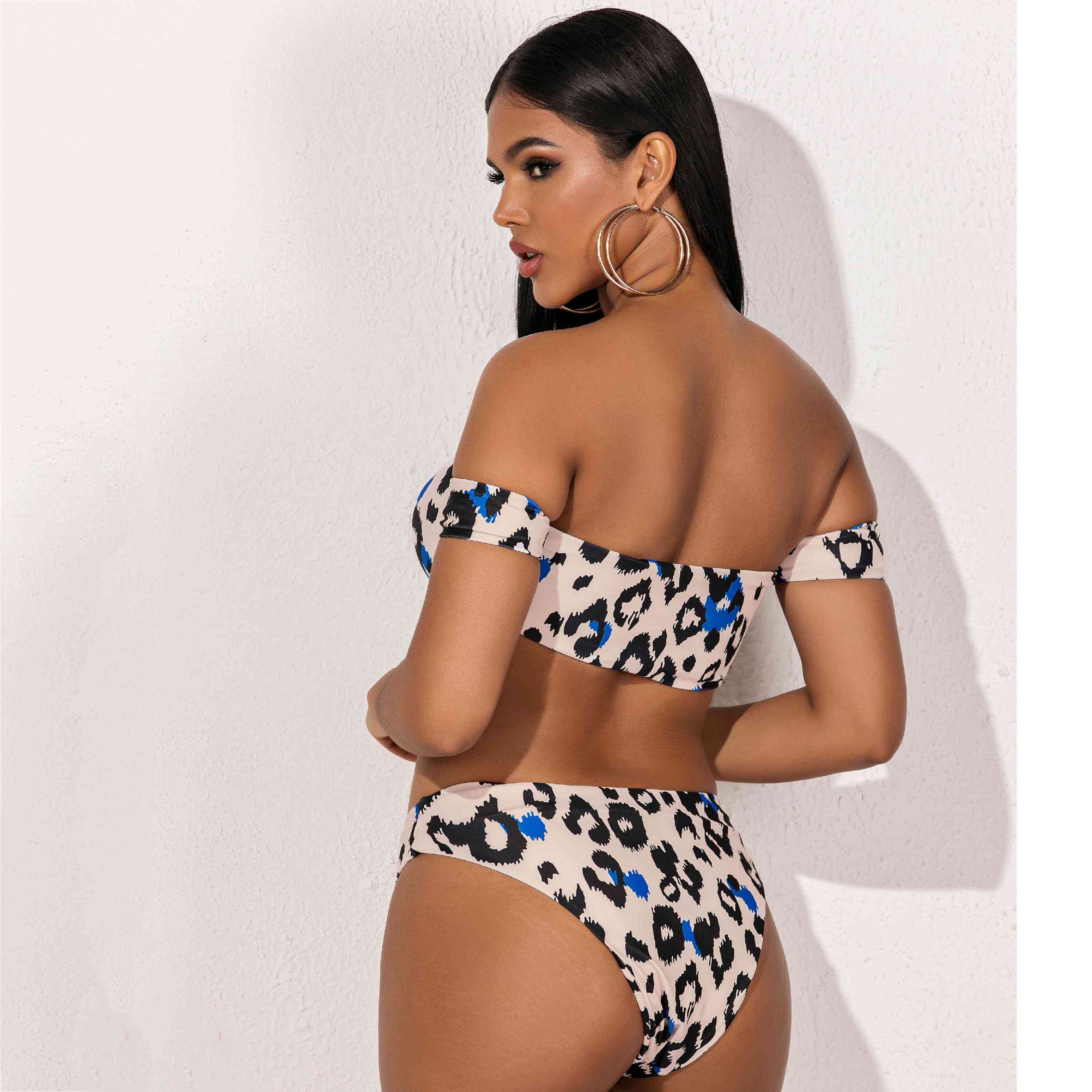 Bikini de damă cu umăr liber, cu imprimeu leopard