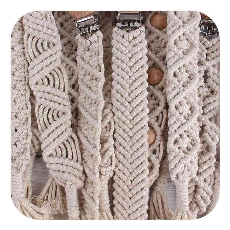 Beech Wood Clips Handmade Cotton Pacifier Chain Eco-friendly Baby Nursing Nipple Leash Strap