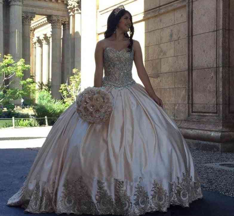 Gold Lace- Ball Gown, Crystals Prom Dress ( Set 2)