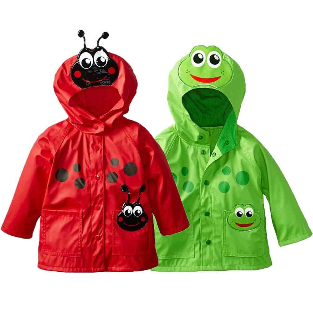 Waterproof- Dinosaur Pattern, Frog Ladybug Flower, Hooded Raincoat For Girl And