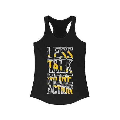 Menos conversa mais ação impressão, camiseta regata feminina