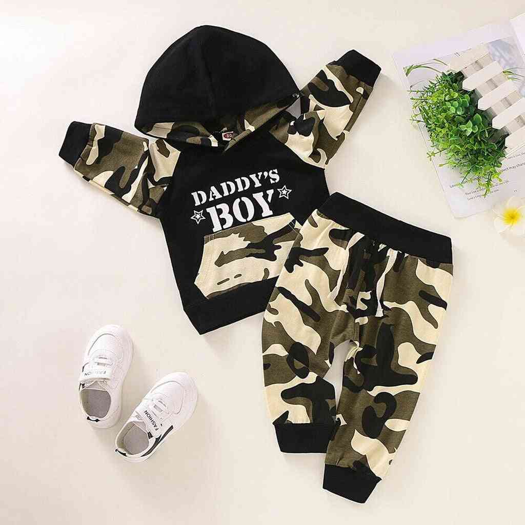 Baby boy bokstav hoodie outfits toppar & byxor set