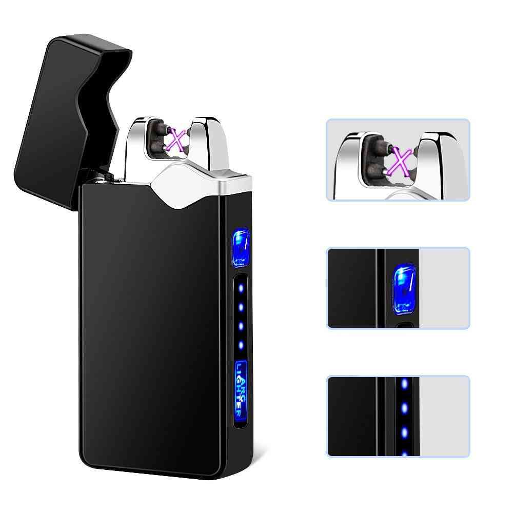 Electric Dual Arc Lighter Usb Rechargeable Windproof Flameless Cigarette Candle With Led Power Display