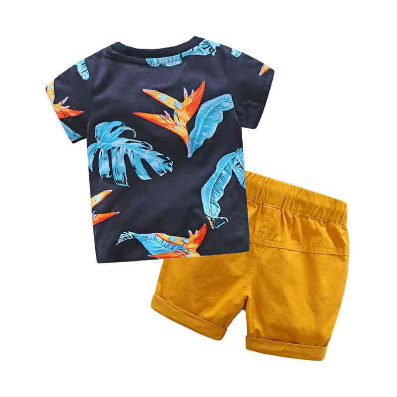 Letní tričko s potiskem kokosových stromů a bavlněné sportovní krátké kalhoty