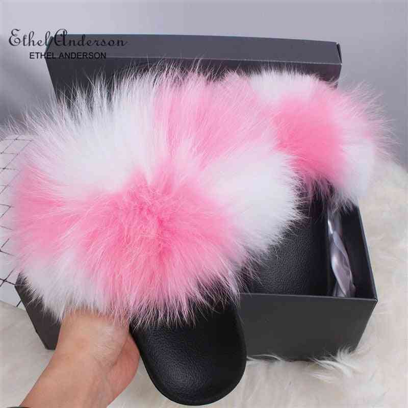 Women Real Fox Fur Slides, Furry Flat Sandals ( Set 2)
