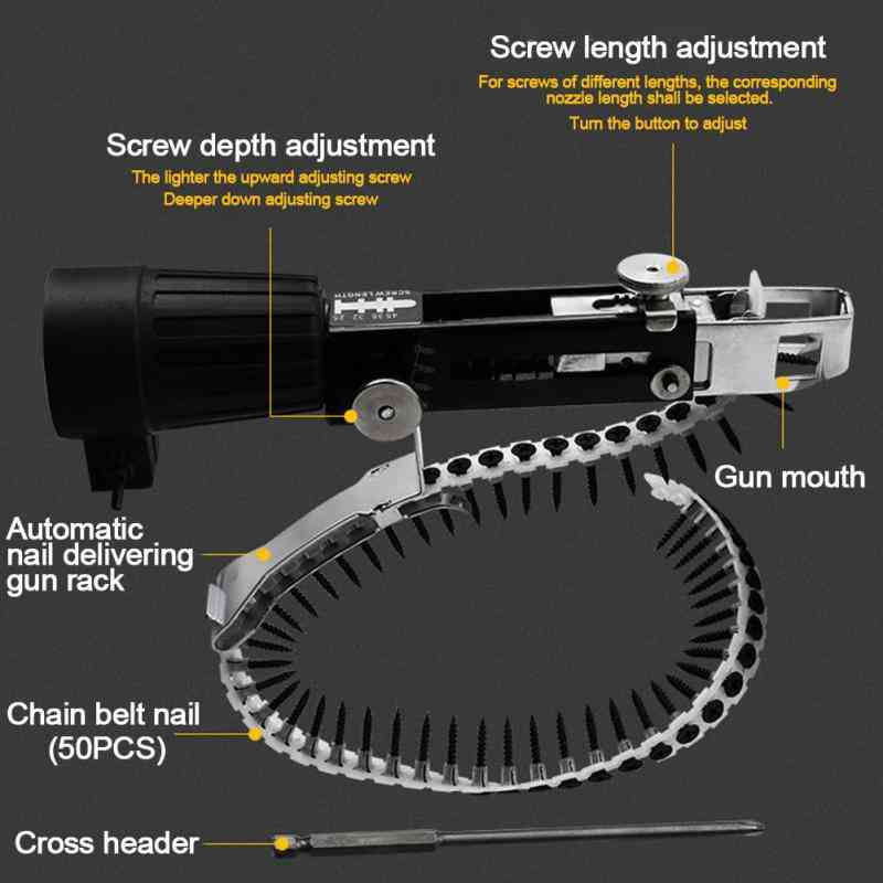 Automatic Electric Woodworking Tool With Screws Chain Nail Adapter