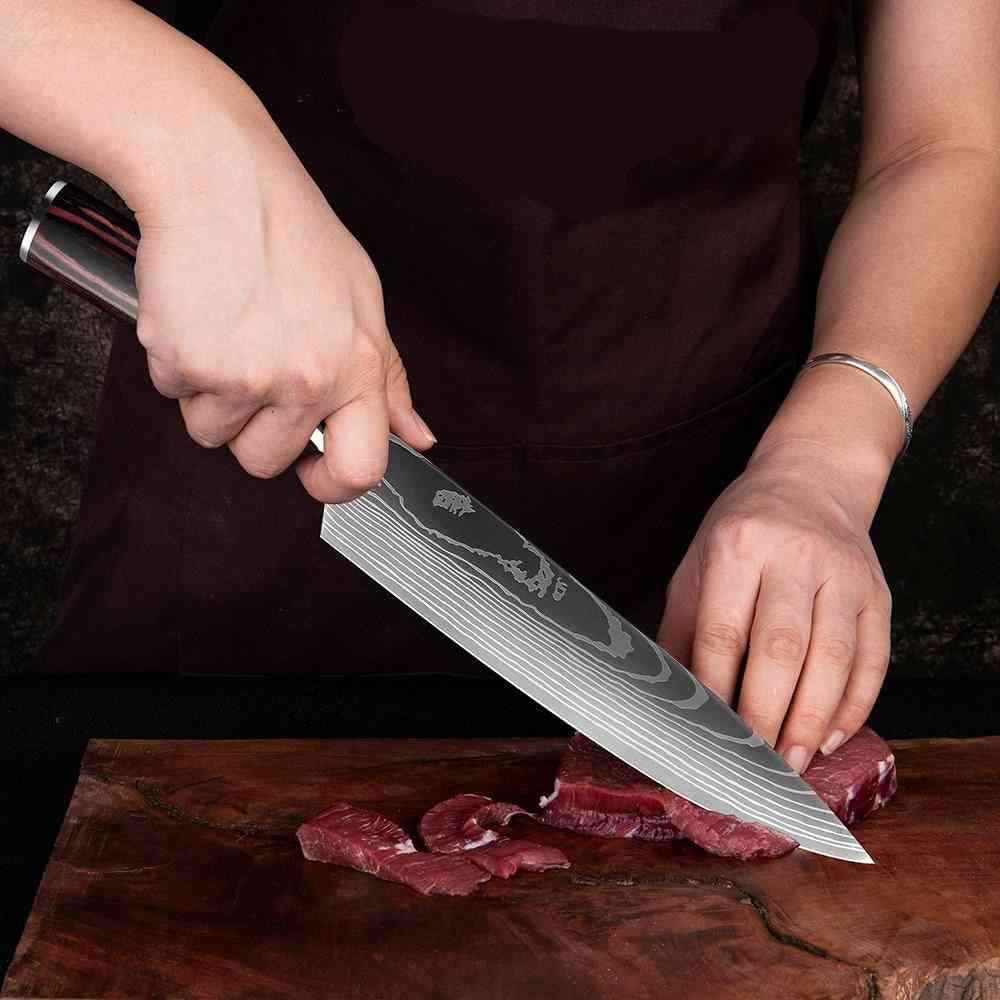 Kjøkkenkniver laser damaskus mønster kokkekniv
