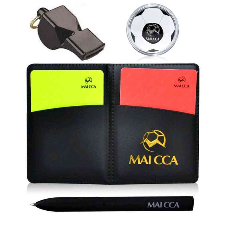 Soccer Whistle Referee Coin Football Cards With Pen Notebook Wallet Set