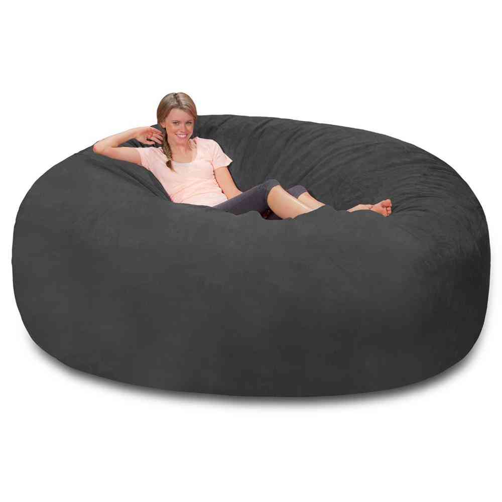 Giant Sude Soft Bean Bag Sofa Cover, Big Round Fluffy Faux Cushion