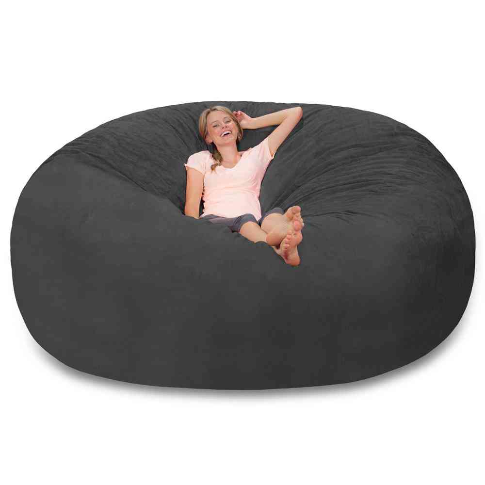 Giant Sude Soft Bean Bag Sofa Cover, Big Round Fluffy Faux Cushion