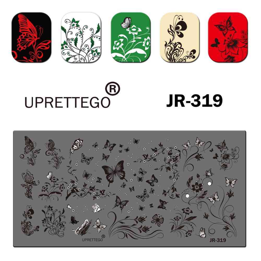 Stainless Steel Stamping Plate Template Tropical Flowers Wood Pattern Butterfly