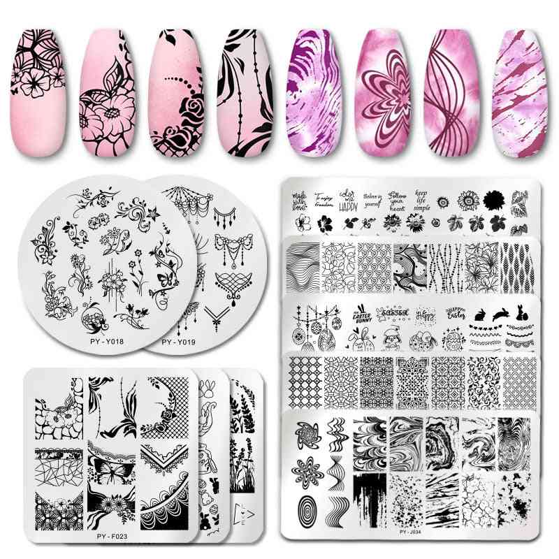 Nail Flowers Marble Animals Stamp Plate