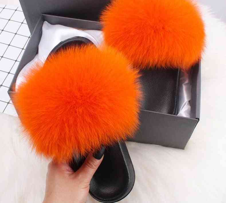 Women Real Fox Fur, Slides Furry, Flat Sandals( Set 1)