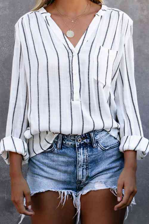Women's Crisp Air Button Down, Embroidered Striped Blouses