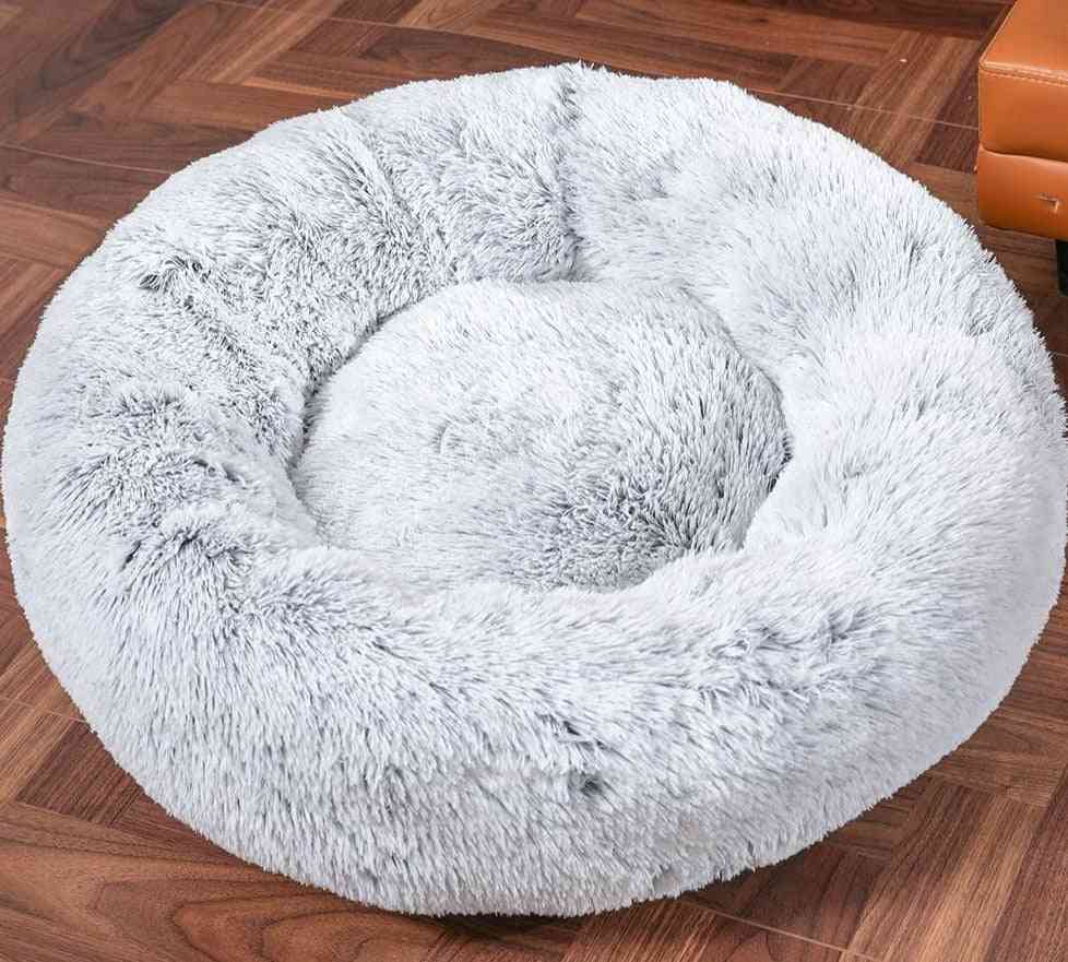 Debela okrogla pasja postelja, mehka dolga plišasta podloga za mačke