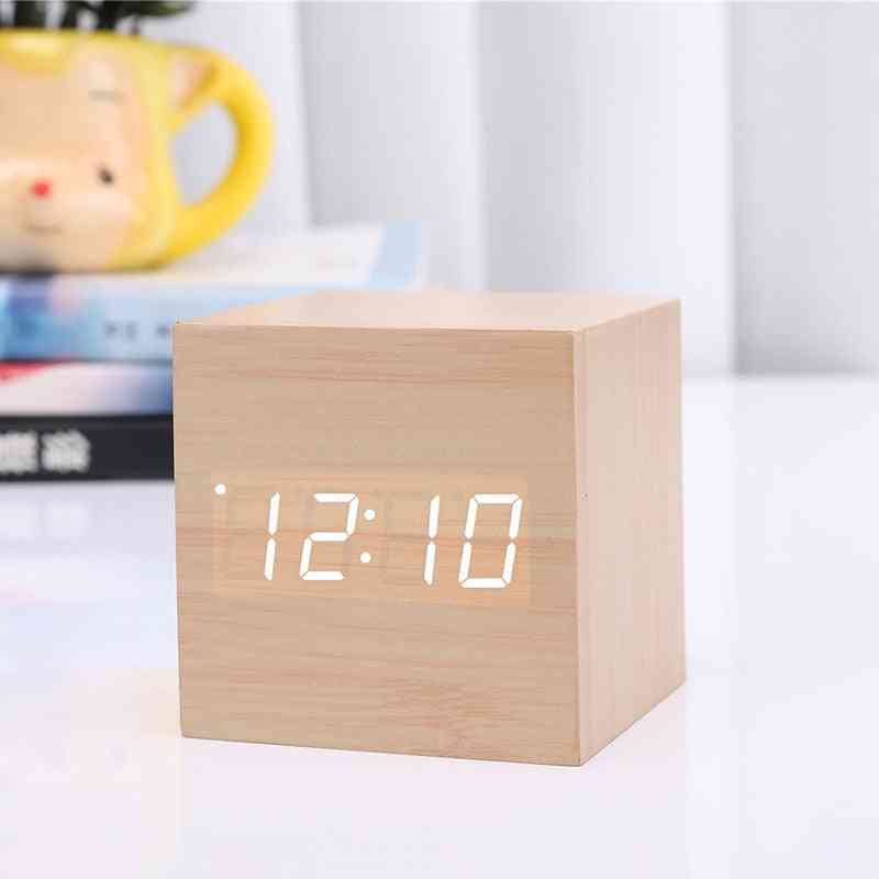 Wooden Led Alarm Temperature Electronic Sounds Control Table Clock