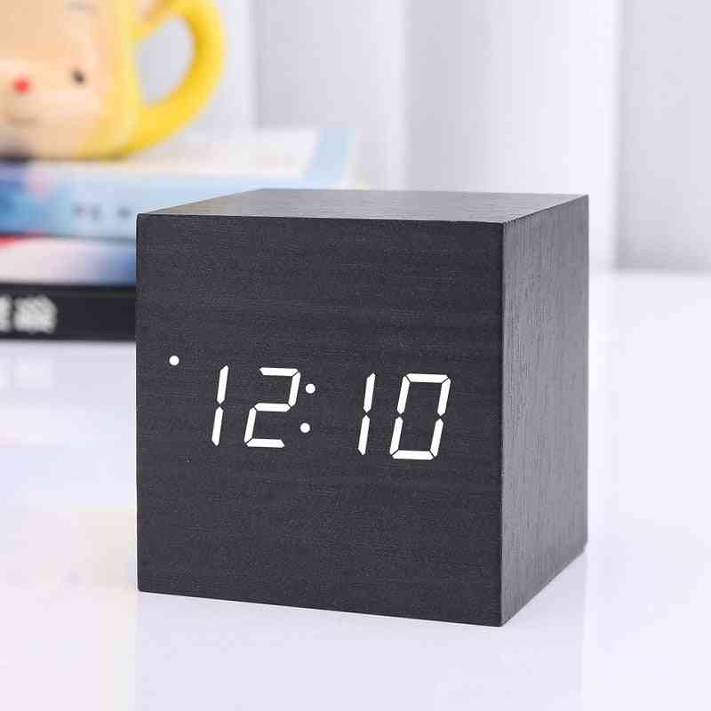 Wooden Led Alarm Temperature Electronic Sounds Control Table Clock