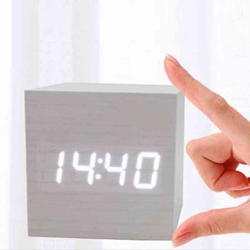 Dřevěné led alarm teploty elektronické zvuky ovládání stolní hodiny