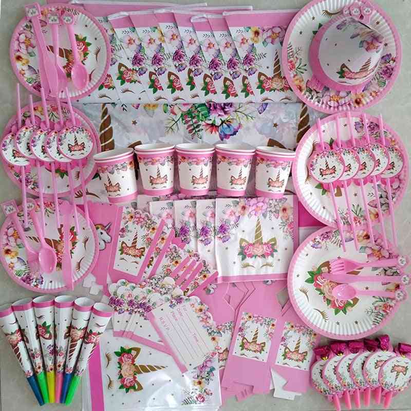 Girl Birthday Party Pink Unicorn Paper Plate Cup Napkin Disposable Tableware Set