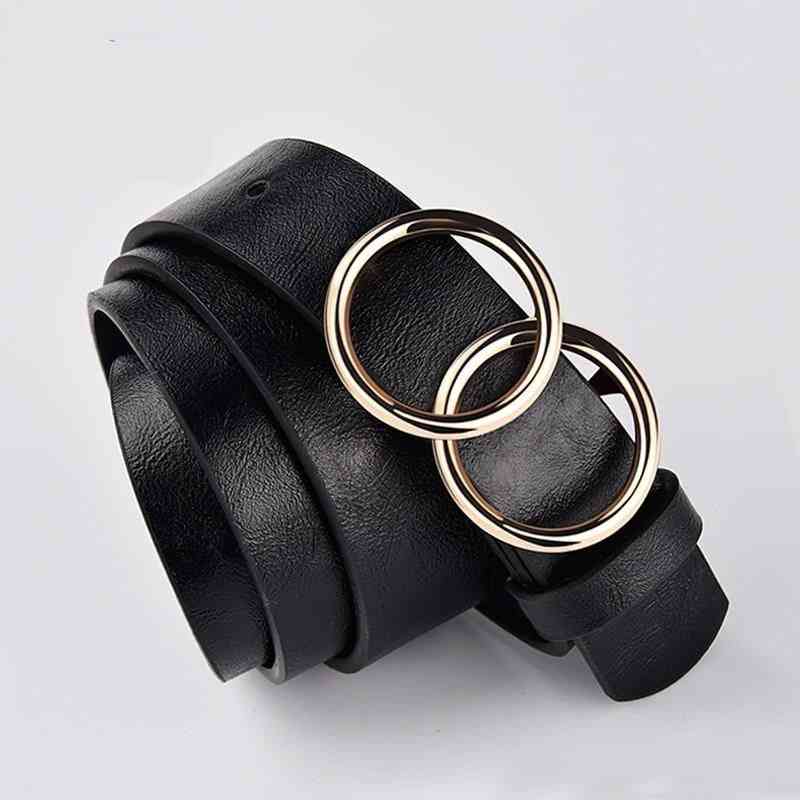 Leather High Alloy- Double Ring, Circle Buckle, Jeans Dress, Wild Belts For