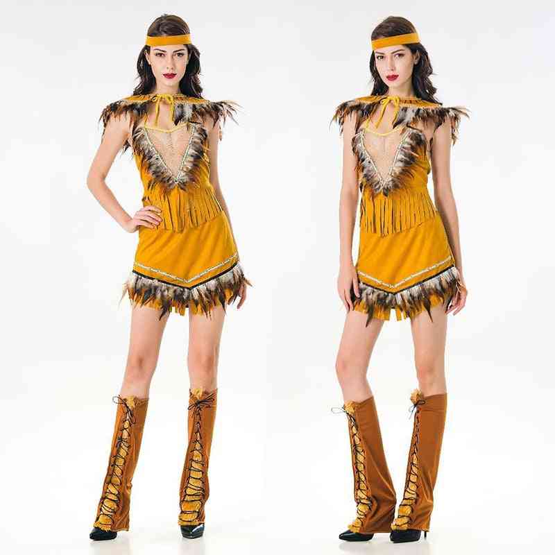 Indian Tribal Fringed, Cosplay Costume, Party Lehenga, Choli, Native Princess, Tassel Dress