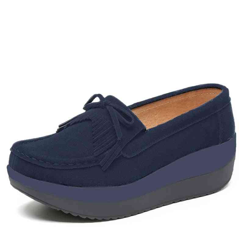 Sky Blue Flats Platform Loafers Genuine Leather Comfort Soft Moccasins Nursing Slip Set-20