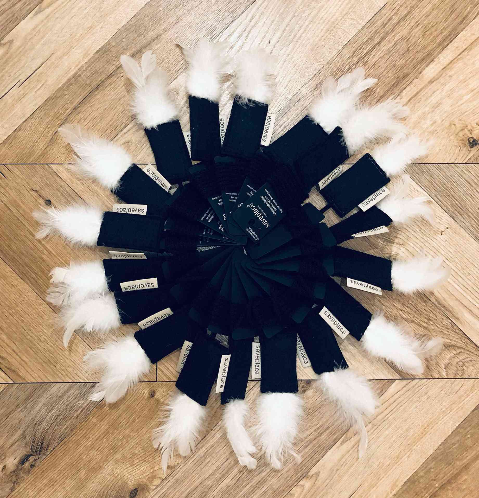 Woolen Black Cat Toy With White Feathers - Snow