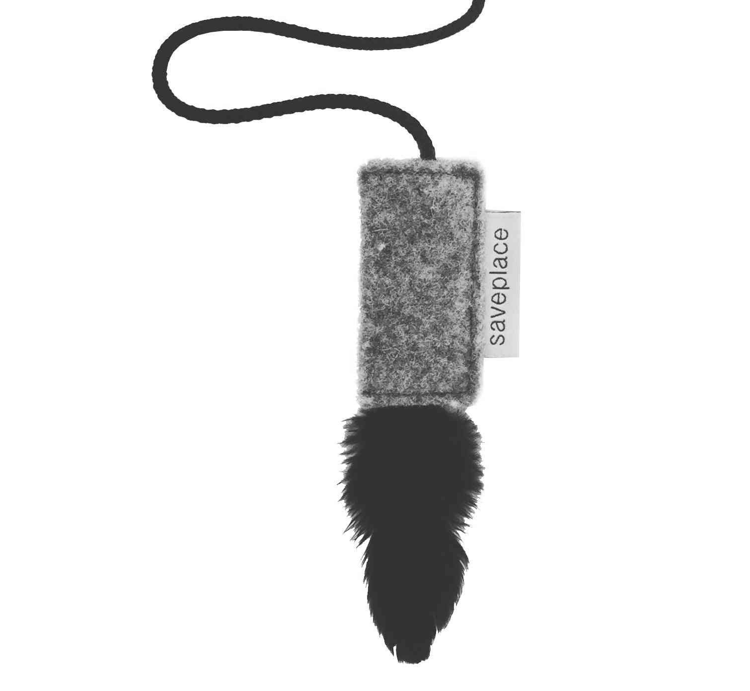 Woolen Black Cat Toy With White Feathers - Snow