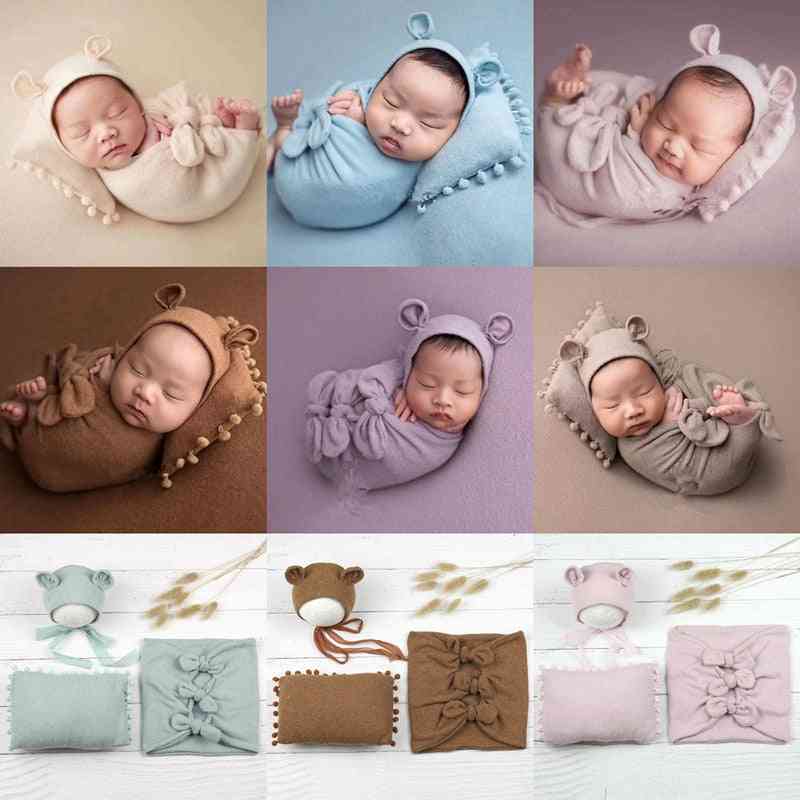 Newborn Baby Photography Clothing, Infant Hat+wrap+pillow Set