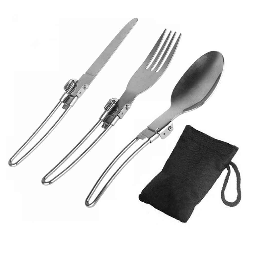 Stainless Steel- Cookware Backpack, Spork Fork, Fold Knife, Spoon, Cutlery Set