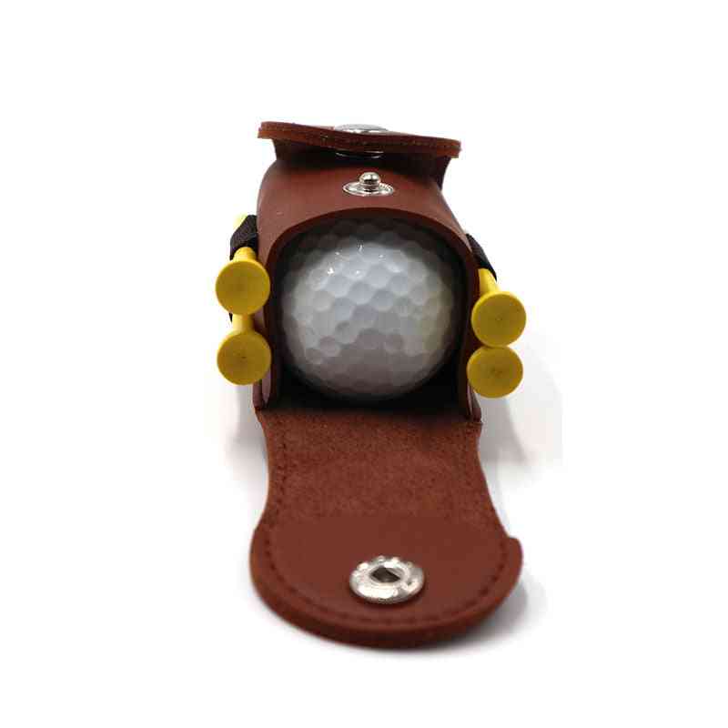 Mini bærbar golfboltetaske, teeholder, ægte læderbæltetaske