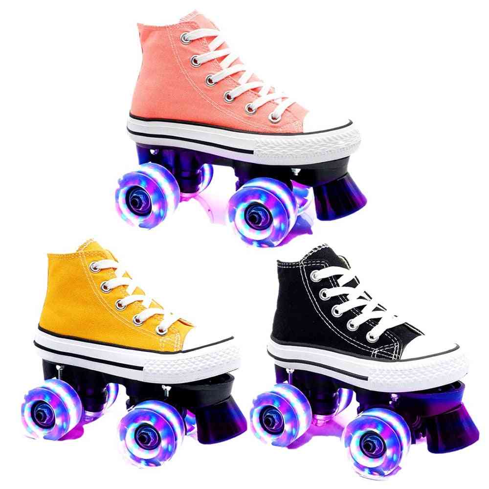 Kids Quad Roller Skates, Unisex Double Line Skates, Adult Kid Two Line Skating Shoes
