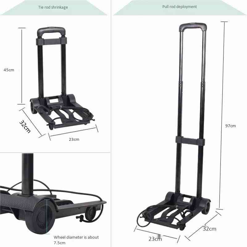 Portable Luggage Trolley Trunk Trailer Hand Adjustable, Home Travel Shopping Cart