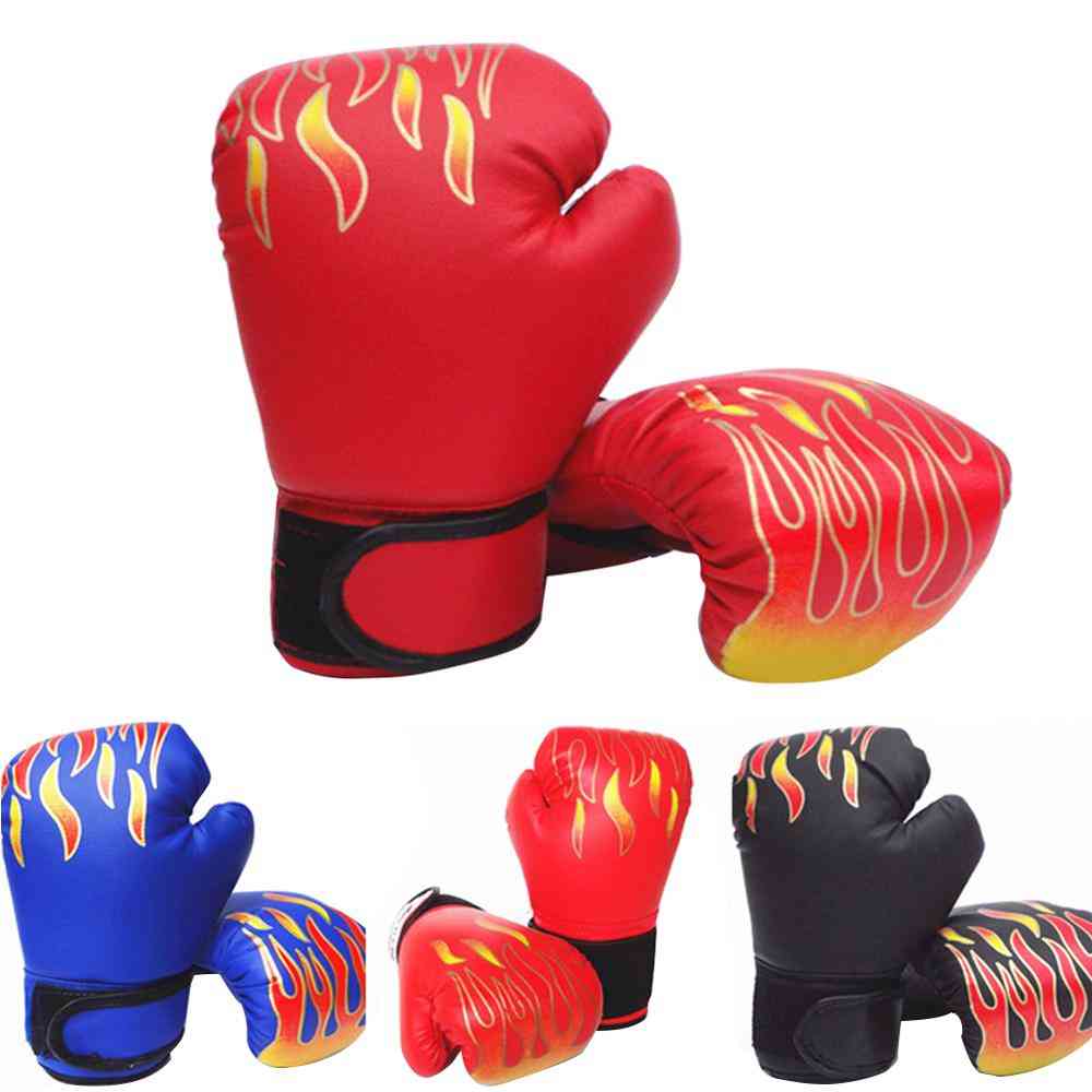 Children Boxing Gloves, Flame Mesh Breathable Pu Leather Training Fighting Gloves