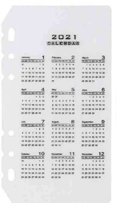 Calendar Pp Divider 6 Holes Notebook Planner Index Binder Sheet