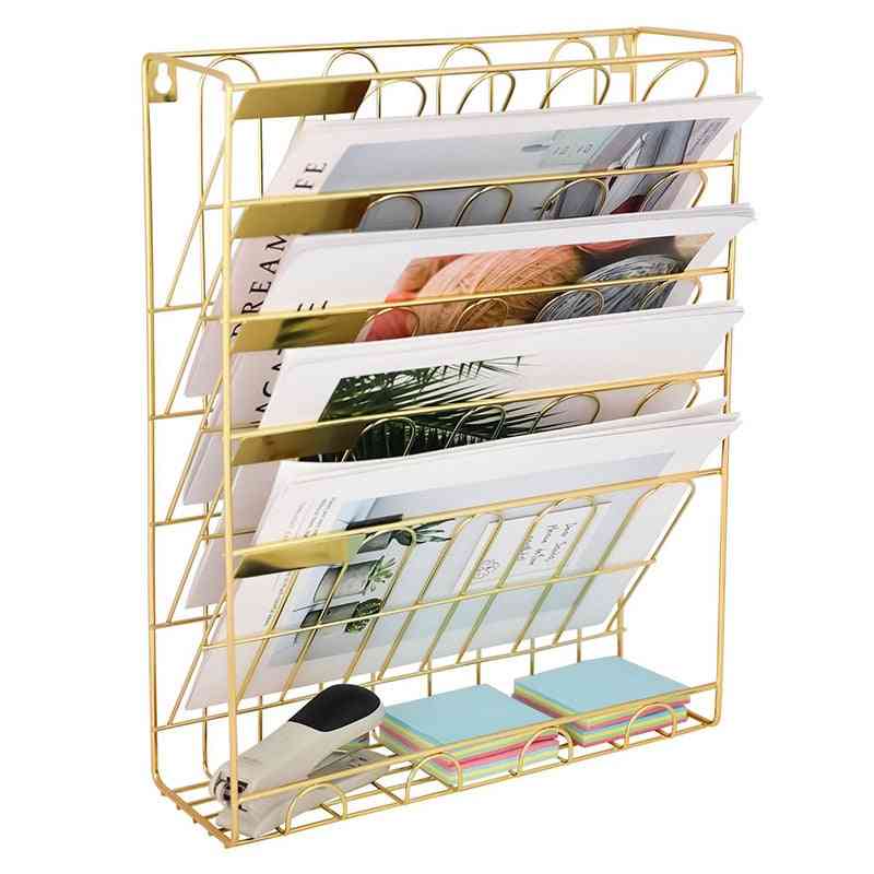 Hanging File Magazine Organizer, Wire Metal Wall Mounted Document Holder