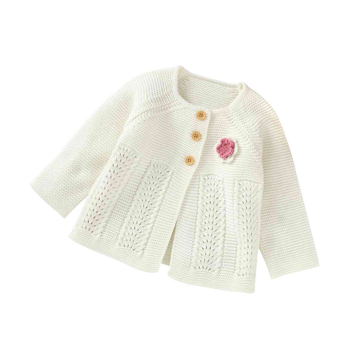 Autumn Baby White Lovely Flower Single Breasted Sweater