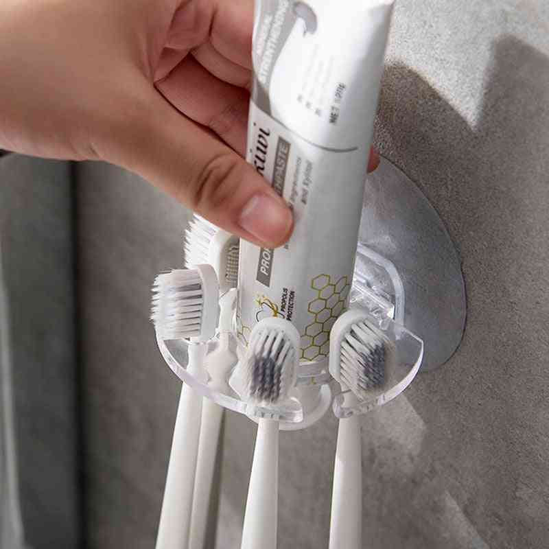 Vægmontering- tandpasta dispenser, tandbørsteholder
