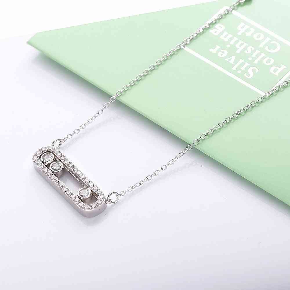 Sterling Silver Move Stone Pendant Long Chain Choker Necklaces