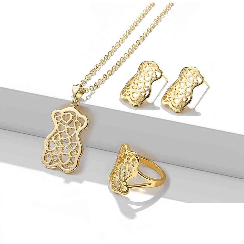 Classic Art Hollow Heart Bear Shape Pendant Jewelry Sets