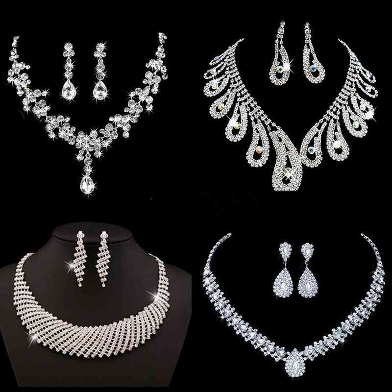 Silver Color- Costume Necklace & Earrings Jewelry Sets