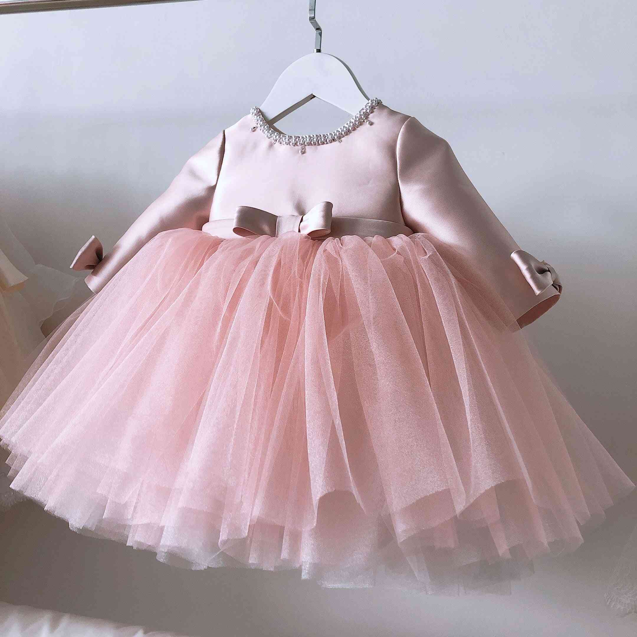 Růžové krajkové šaty pro holčičku, svatební oblečení k narozeninám