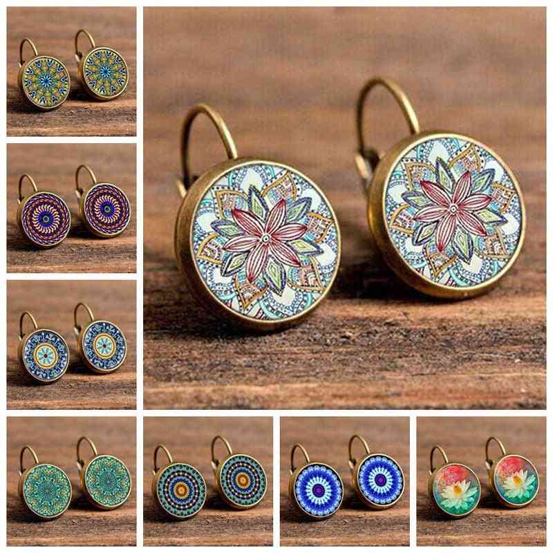Women Vintage Jewelry Geometric Pattern Round Earrings