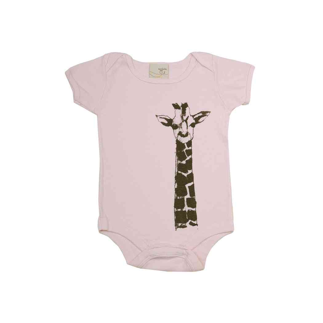 Organisk lyserød bodysuit til spædbarn - girafprint