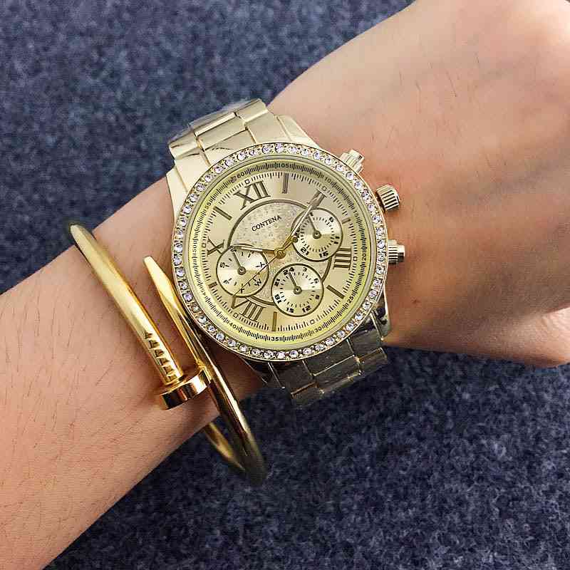 Montre-bracelet de luxe en acier pleine de diamants de cristal