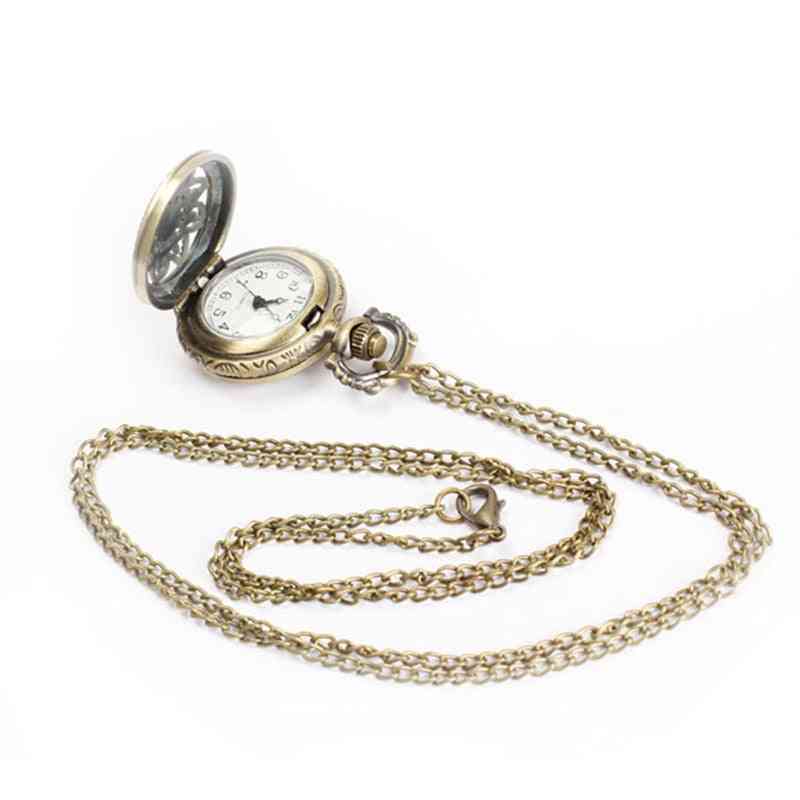 Orologio da tasca con orologio al quarzo da donna/uomo vintage di piccole dimensioni con loto
