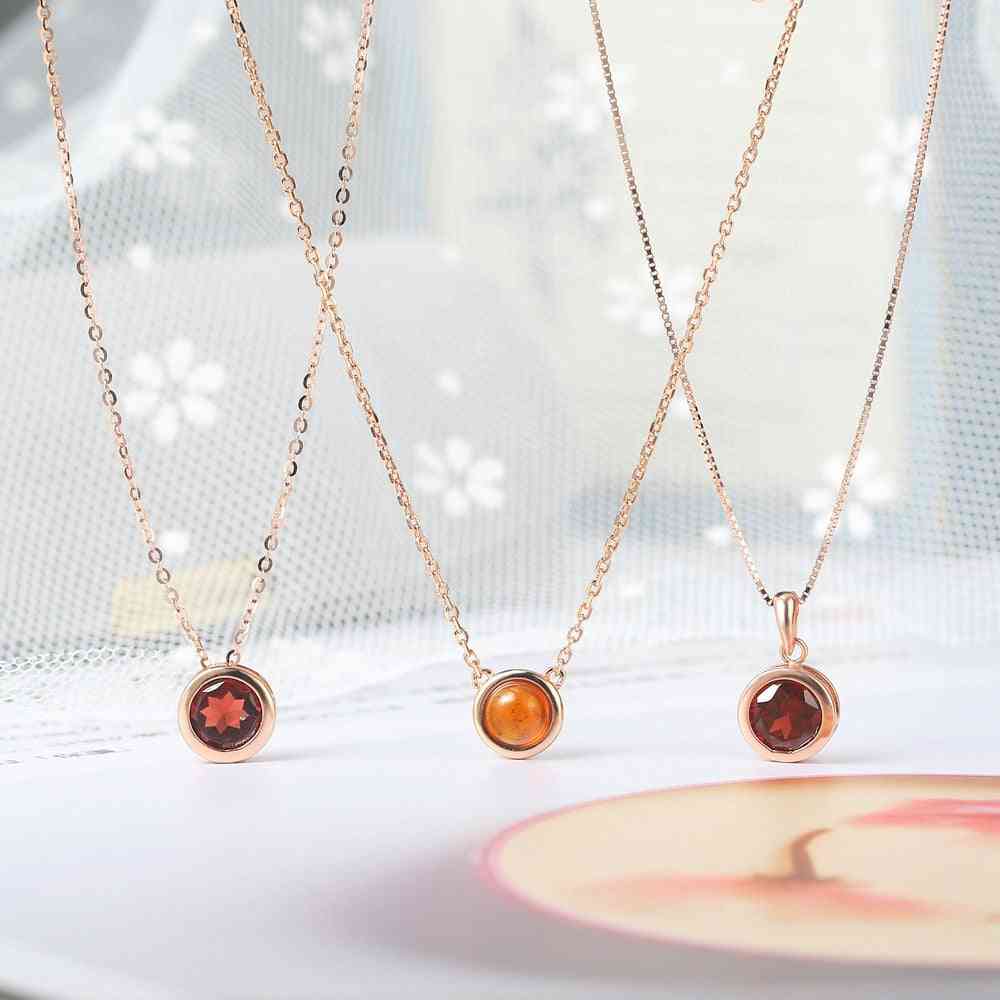 Garnet Lucky Stone- Rose Gold Plated, Pendant Necklace
