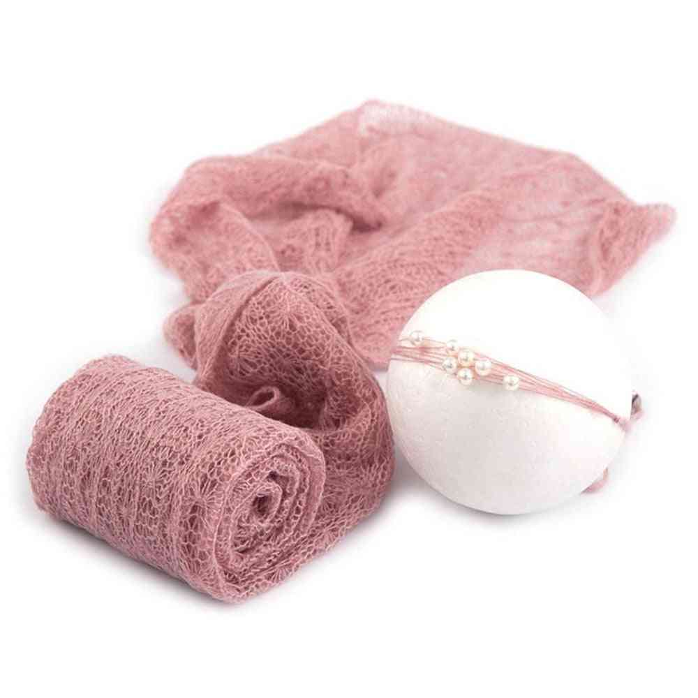 Photography Prop- Stretch Knit Mohair, Wrap Headwear Set For Newborn Baby