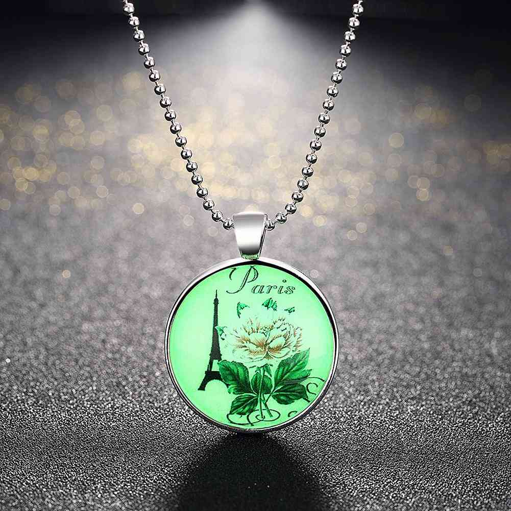 Glow In The Dark Necklace, 18k White Gold Plated
