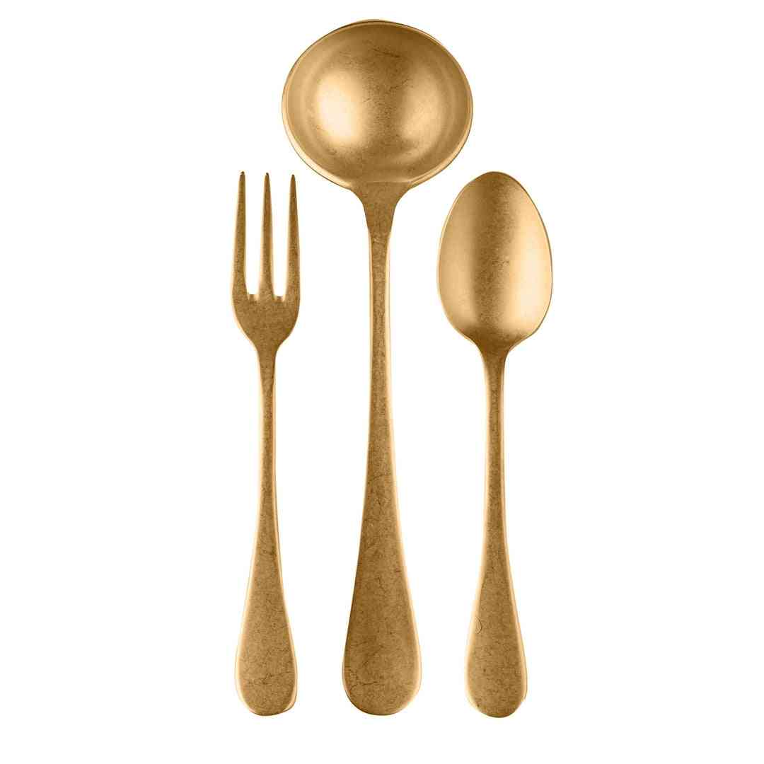 3 Pcs Serving Set (fork Spoon And Ladle) Vintage Oro